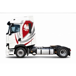 Naklejki z orłem na bokach kabiny Renault T - stylowa grafika patriotyczna przeznaczona dla ciężarówek.