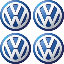 Zestaw 4 naklejek na kołpaki Volkswagen o średnicy 5 cm.