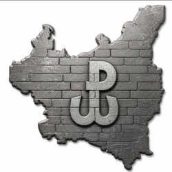 Naklejka z emblematem Polski Walczącej na tle II Rzeczpospolitej
