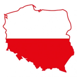Naklejka w kształcie konturu Polski, z mapą i biało-czerwoną flagą