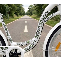 naklejki roweru, zestaw naklejek, liście, zielony motyw, naklejki tuningowe, oklejanie roweru, odblaskowe naklejki, naklejki z liśćmi