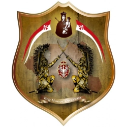 Naklejka z hasłem Bóg Honor Ojczyzna oraz motywem husarii