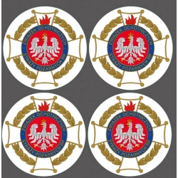 zestaw naklejek, logo związku ochotniczych straży pożarnych, naklejki, personalizacja, folia odblaskowa, średnica 6 cm,