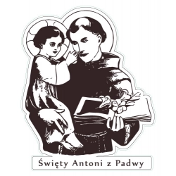 Naklejka religijna na samochód z postacią św. Antoniego z Padwy, stworzona z myślą o wierzących katolikach.