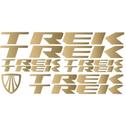 Złote naklejki z logo Trek, wykonane z odblaskowej folii, idealne do personalizacji roweru.