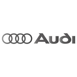 Okrągłe logo Audi w grafitowym kolorze, doskonałe do dekoracji drzwi lub progów samochodów osobowych.
