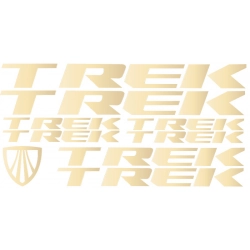 Naklejki w kolorze złotym z logo Trek, świetne do personalizacji roweru Trek.