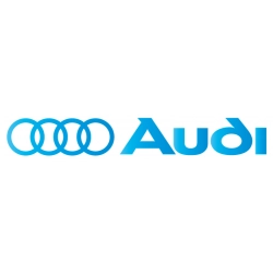 Logo Audi w błękitnych kolorach, idealne do naklejenia na drzwiach lub progu samochodu osobowego.