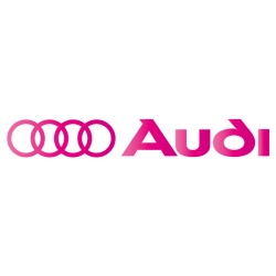 Logo Audi w różowym kolorze, świetne do naklejek na drzwi i tuningowych akcesoriów.