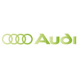 Logo Audi w odcieniu zieleni, z klasycznymi czterema pierścieniami wkomponowanymi w design.