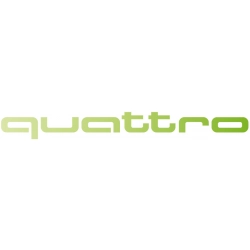 Logo Quattro, naklejki do samochodu Audi, umieszczone na drzwiach, w klasycznym czarno-białym stylu.