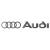 Okrągłe logo Audi w grafitowym kolorze, doskonałe do dekoracji drzwi lub progów samochodów osobowych.