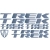 Trek logo w formie odblaskowych naklejek, przeznaczonych do rowerów i ram.