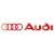 Logo Audi z czerwonym logo, zestaw kolorowych naklejek do personalizacji karoserii samochodu osobowego.